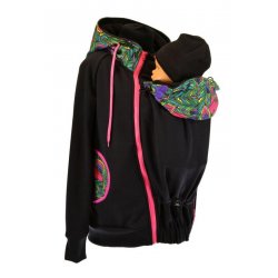 Shara babywearing hoodie - spring/autumn - black with peacock feathers