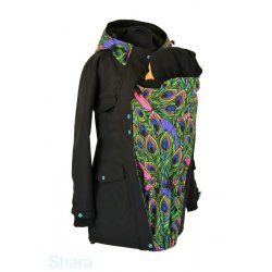 Shara babywearing jacket - WINTER - front babywearing - black/peacock