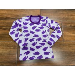 DuoMamas Dětské triko dlouhý rukáv - merino - fialoví ježci na světlé
