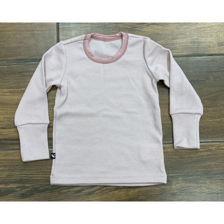 DuoMamas Dětské triko dlouhý rukáv - merino - starorůžové
