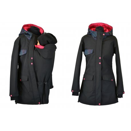 Shara Nosící Softshellový kabát - jaro/podzim - černá/tmavé mandaly
