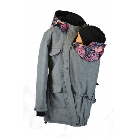 Shara babywearing coat - spring/autumn - grey melange/painted flowers