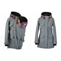 Shara Nosící Softshellový kabát -ZIMA - šedá žíhaná/malováné květiny