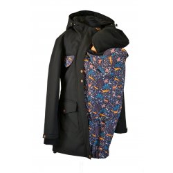 Shara babywearing jacket - WINTER - front babywearing - black/forest animals