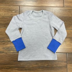 DuoMamas Dětské triko dlouhý rukáv - merino - světle šedá s modrým nápletem