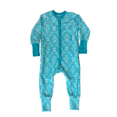 DuoMamas children merino overall - ornaments on turquoise