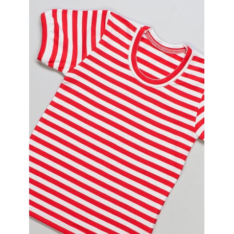 DuoMamas Dětské triko krátký rukáv - červenobílý proužek