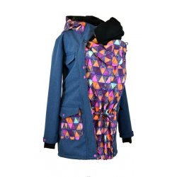 Shara Nosící Softshellový kabát - jaro/podzim - modrý žíhaný+mandalové trojúhelníky