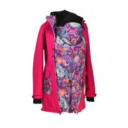 Shara Nosící Softshellový kabát pro zadní i přední nošení - jaro/podzim - malinový/ornamenty