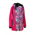 Shara Nosící Softshellový kabát pro zadní i přední nošení - jaro/podzim - malinový/ornamenty