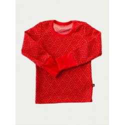 DuoMamas Dětské triko dlouhý rukáv - merino - červené hory