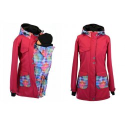 Shara Nosící Softshellový kabát - jaro/podzim -malina/duhové mandaly