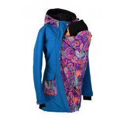 Shara Nosící Softshellový kabát - jaro/podzim - petrolej s fialkovými ornamenty