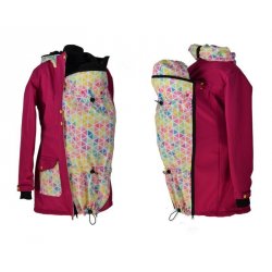 Shara Nosící Softshellový kabát pro zadní i přední nošení - jaro/podzim - malinová s akvarelem