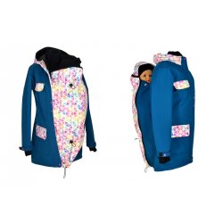 Shara Nosící Softshellový kabát pro zadní i přední nošení - jaro/podzim - petrolej/akvare.trojúhelníčky