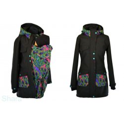 Shara Nosící Softshellový kabát - jaro/podzim -černá/paví pera