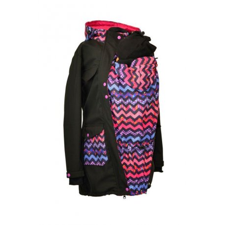 Shara Nosící Softshellový kabát - jaro/podzim -černý/růžový cik cak