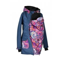 Shara Nosící Softshellový kabát - jaro/podzim -modrá žíhaná/fialkové ornamenty