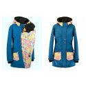 Shara Nosící Softshellový kabát - jaro/podzim -petrolej+akvarel. trojúhelníky
