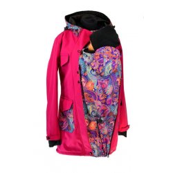 Shara Nosící Softshellový kabát - jaro/podzim -malinový s fialkovými ornamenty