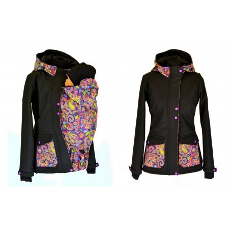 Shara Nosící Softshelová bunda -jaro/podzim -pro přední nošení - černá/kašmír
