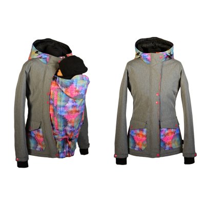 Shara babywearing jacket - spring/autumn - front babywearing - Petrol and crazy triangles