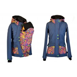 Shara babywearing jacket - spring/autumn - front babywearing - Petrol and crazy triangles