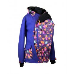 Shara Nosící Softshelová bunda -jaro/podzim -pro přední nošení - modrofialová/mandalové trojúhelníky