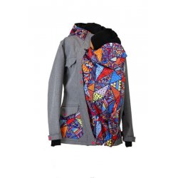 Shara babywearing jacket - spring/autumn - front babywearing - Petrol and crazy triangles