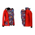 Shara Nosící Softshelová bunda -jaro/podzim - přední/zadní nošení - červená s bláznivými trojúhelníky