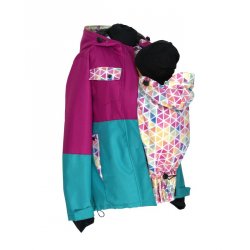Shara Nosící Softshelová bunda -jaro/podzim -pro přední nošení - fuchsiová/tyrkys/akvarel.trojúhelníčky