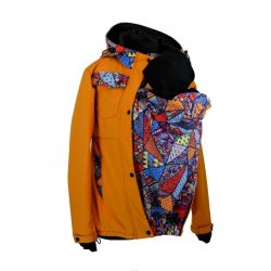 Shara Nosící Softshelová bunda -jaro/podzim -pro přední nošení - med/bláznivé trojúhelníky
