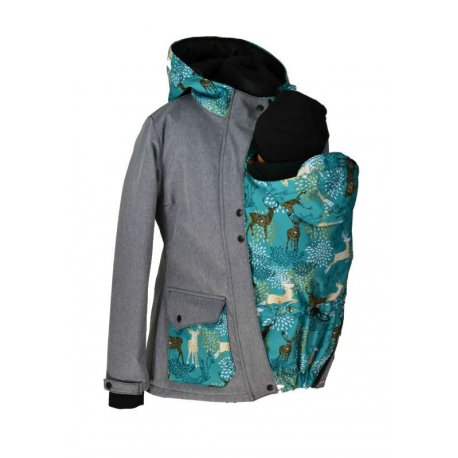 Shara Nosící Softshelová bunda -ZIMA -pro přední nošení - šedá žíhaná-jeleni