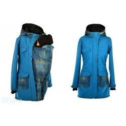 Shara Nosící Softshelový kabát -ZIMA -petrolej/modrozlatá obloha