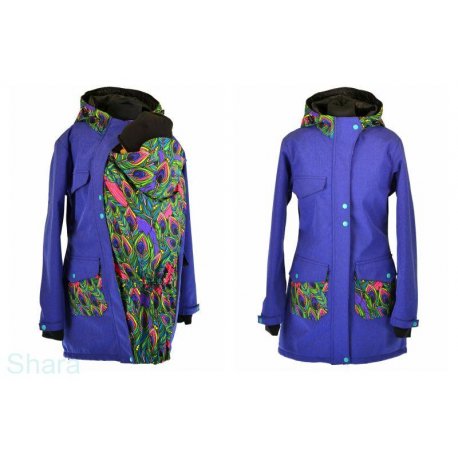 Shara Nosící Softshelový kabát -ZIMA - modrofialová/paví pera