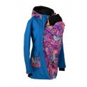 Shara Nosící Softshellový kabát -ZIMA - petrolej s fialkovými ornamenty