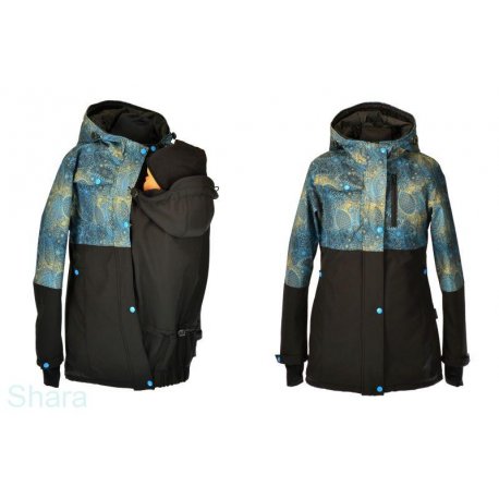 Shara Nosící Softshelová bunda -ZIMA -pro přední nošení - černá/modrozlatá obloha